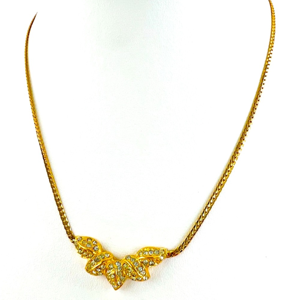 Christian Dior Leaf Rhinestone Necklace Gold - Excellent